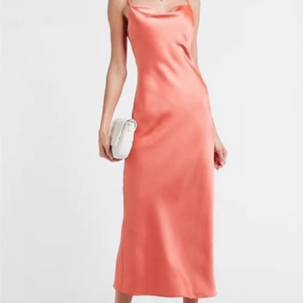 NWT Satin Coral Slip Midi Dress from Express